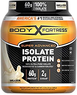 Body Fortress Super Advanced, Whey Protein Isolate Powder, Keto Diet Friendly, Gluten Free, Vanilla, 60 g of Protein, 24 Ounce