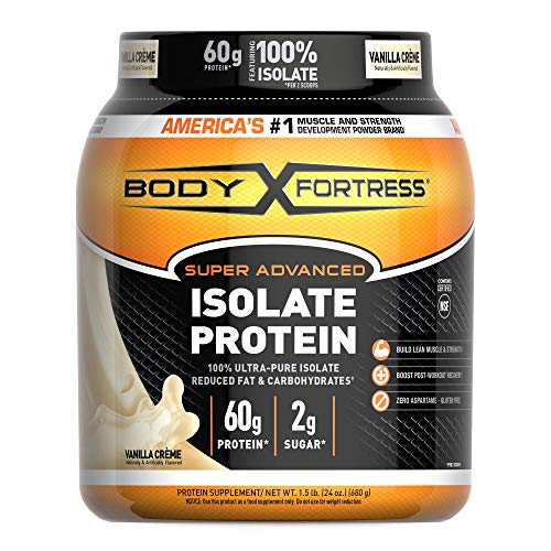 Body Fortress Super Advanced, Whey Protein Isolate Powder, Keto Diet Friendly, Gluten Free, Vanilla, 60 g of Protein, 24 Ounce