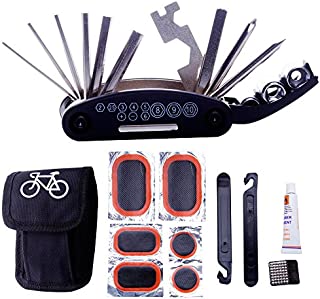 DAWAY A32 Bike Repair Tool Kits - 16 in 1 Multifunction Bicycle Mechanic Fix Tools Set Bag with Tire Patch Levers & Glue