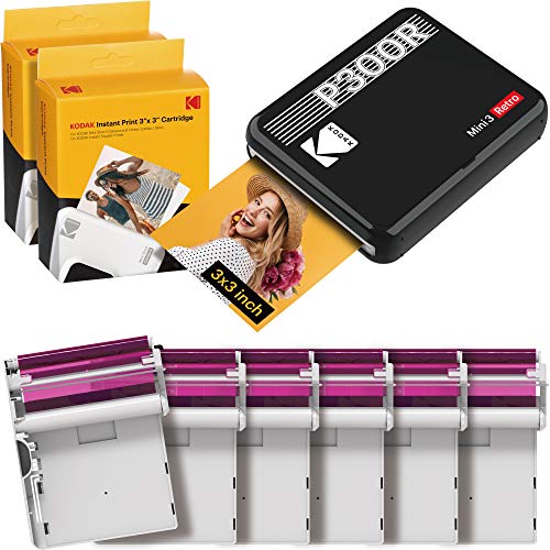 Kodak Mini 3 Square 3x3 Retro Portable Printer (60 Sheets) - Social Media Photo Instant Printer  Premium App iOS & Android Compatible  Wireless Connection  4PASS Technology - Black