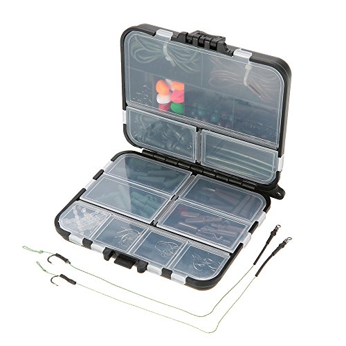 Lixada 155PCS Fishing Tackle Box New Carp Weights Safety Clips Hooks Swivels Hair Rigs, Double Loops, Spinners, Luminous Balls, Leaders, Line Stoppers, Jig Heads, Etc