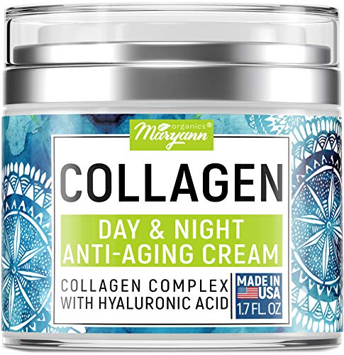 Maryann Organics Collagen Cream - Anti Aging Face Moisturizer - Day & Night - Made in USA - Natural Formula with Hyaluronic Acid & Vitamin C - Firming Cream to Smooth Wrinkles & Fine Lines - 1.7Oz