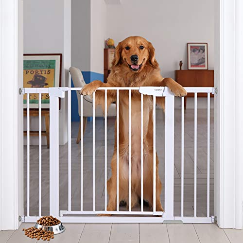 Cumbor 46 Auto Close Safety Baby Gate, Extra Tall and Wide Child Gate, Easy Walk Thru Durability Dog Gate for The House, Stairs, Doorways. Includes 4 Wall Cups, 2.75-Inch and 8.25-Inch Extension