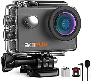 BOIFUN 4K 20MP Webcam PC Mode Anti-Shake Underwater Action Sport Wi-Fi Camera with External Microphone Waterproof 40 Meters Remote Control and 20 Accessories