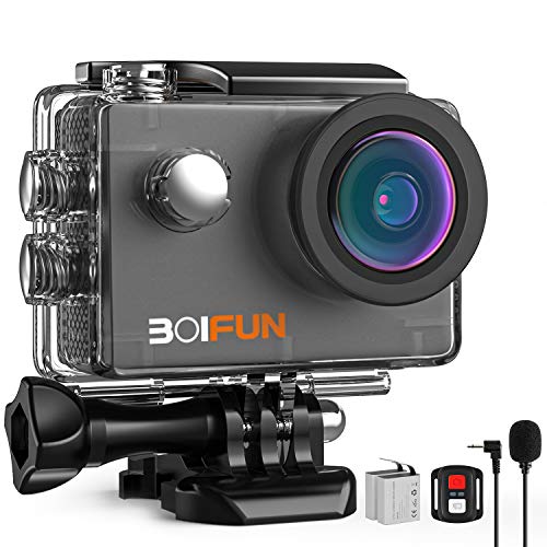 BOIFUN 4K 20MP Webcam PC Mode Anti-Shake Underwater Action Sport Wi-Fi Camera with External Microphone Waterproof 40 Meters Remote Control and 20 Accessories