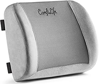 ComfiLife Lumbar Support Back Pillow Office Chair and Car Seat Cushion - Memory Foam with Adjustable Strap and Breathable 3D Mesh (Grey)