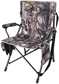 REDCAMP Camo Camping Chairs for Adults Heavy Duty, Sturdy Steel Folding Hunting Chair for Ground Blinds, Portable and Comfortable with Padded Hard Arms, Dark Camouflage