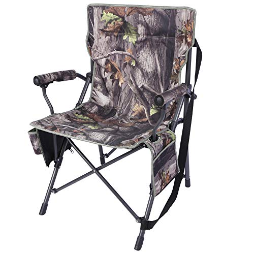 REDCAMP Camo Camping Chairs for Adults Heavy Duty, Sturdy Steel Folding Hunting Chair for Ground Blinds, Portable and Comfortable with Padded Hard Arms, Dark Camouflage