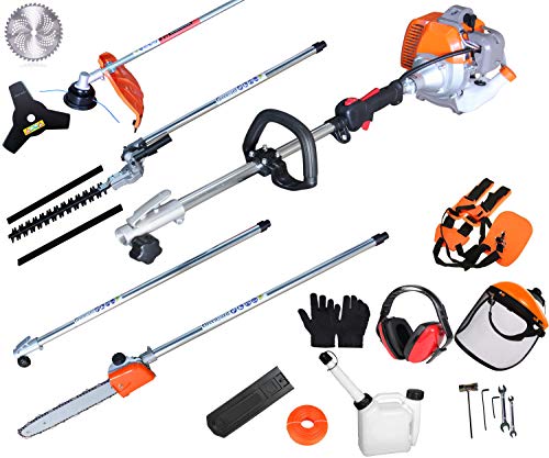 PROYAMA Powerful 42.7cc 5 in 1 Multi functional Trimming Tools,Gas Hedge Trimmer,String Trimmer, Brush Cutter,Pole Saw with Extension Pole