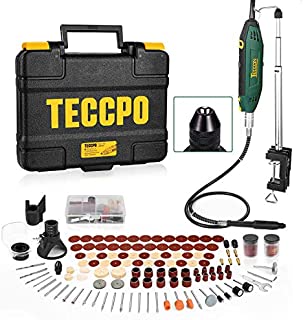 Upgraded Rotary Tool TECCPO 1.8 amp, 10000-40000RPM, 6 Variable Speed with 7 Attachments, Universal Keyless Chuck, 120 Accessories Ideal for Crafting and DIY