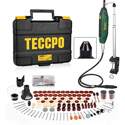 Upgraded Rotary Tool TECCPO 1.8 amp, 10000-40000RPM, 6 Variable Speed with 7 Attachments, Universal Keyless Chuck, 120 Accessories Ideal for Crafting and DIY