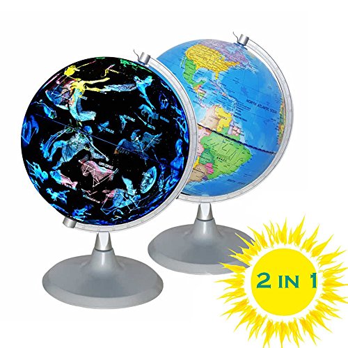 CYHO Illuminated World Globe - USB 2 in 1 LED Desktop World Globe, Interactive Earth Globe with World Map and Constellation View Fit for Kids Adults, Ideal Educational Geographic Learning Toy (G-1)