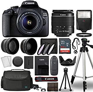 Canon EOS 2000D / Rebel T7 Digital SLR Camera Body w/Canon EF-S 18-55mm f/3.5-5.6 Lens 3 Lens DSLR Kit Bundled with Complete Accessory Bundle + 64GB + Flash + Case & More - International Model