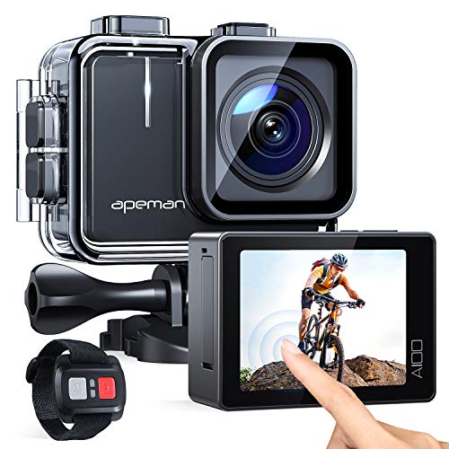APEMAN A100 Action Camera 4K 50fps Touchscreen Ultra HD 20MP WiFi Sports Underwater Waterproof 40M Camcorder cam with EIS Remote Control Dual 1350 mAh Batteries and Mounting Accessories Kit
