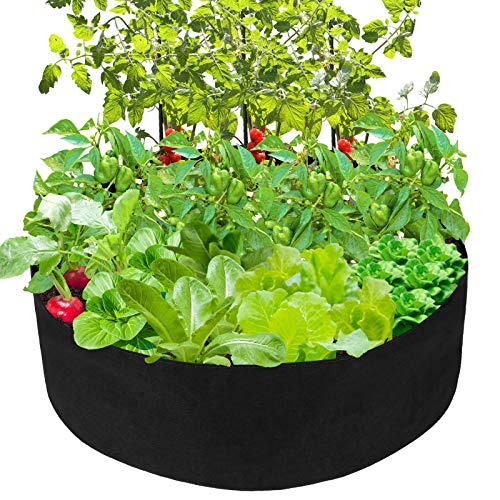 Pannow Raised Garden Bed, Fabric Raised Planting Bed Round Garden Grow Bag for Herb Flower Vegetable Plants (Black, Dia 36'' x H 12'')