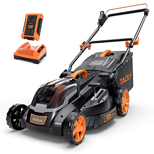 TACKLIFE Lawn Mower L9, 36V Rated 4.0Ah, Brushless Motor, 16IN Cordless Lawn Mower, with Battery and Charger, 6 Mowing Heights, 3 Operation Heights, 10.5Gal Grass Box