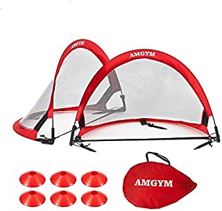 AMGYM Pop Up Soccer Goals Set of 2 Folding Portable Soccer Nets with Carry Bag & 6 Training Cones for Kids Youth Adults, 4'