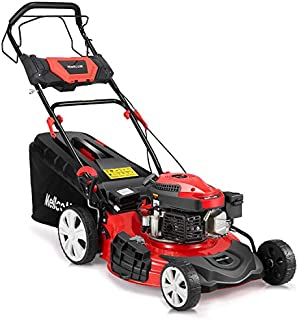 MELLCOM Gas Lawn Mower Electric Start 4-Cycle 173cc OHV 21-Inch Trimming Mower 4-in-1 Rear Wheel Drive Trimmer with 16 Gal Grass Box,8 Adjustable Mower Heights, Adjustable & Foldable Handlebars