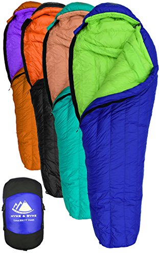 Hyke & Byke Eolus 0 Degree F 800 Fill Power Hydrophobic Goose Down Sleeping Bag with ClusterLoft Base - Ultra Lightweight 4 Season Men's and Women's Mummy Bag Designed for Backpacking