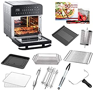 GoWISE USA 14.7-Quart Air Fryer Grill with Dual Heating Elements & Oven with Rotisserie, Dehydrator, Preheat and Broil Functions + 11 Accessories with 2 Recipe Books (Stainless Steel/Black), Ultimate