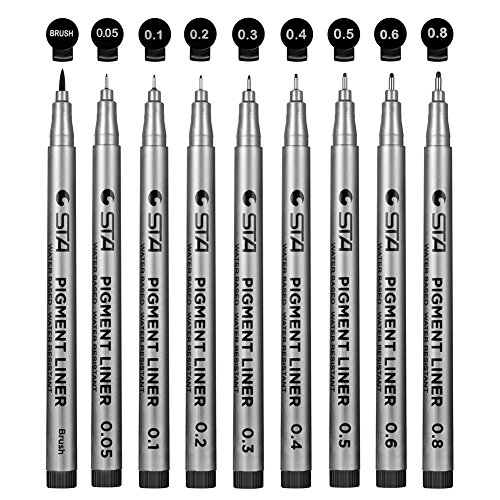 Precision Micro-Line Pens, Set of 9 Black Micro-Pen Fineliner Ink Pens, Waterproof Archival ink, Multiliner, Sketching, Anime, Artist Illustration, Technical Drawing, Office Documents