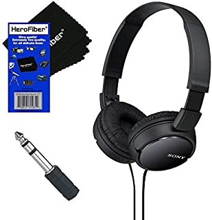 Sony MDRZX110 ZX Series Stereo Headphones (Black) with 3.5mm Mini Plug to 1/4 inch Headphone Adapter & HeroFiber Ultra Gentle Cleaning Cloth