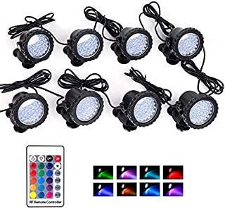 SHOYO Pond Lights IP68 Waterproof Underwater Landscape Light 36 LED RGB Color Dimmable Submersible Spotlight Decorate Lighting for Garden Outdoor (8 in Set)