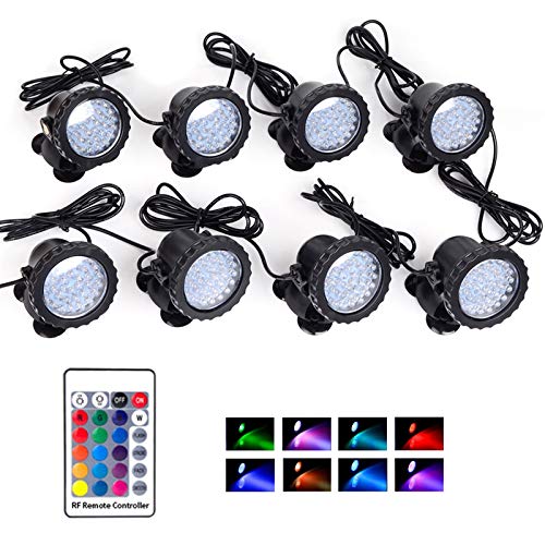 SHOYO Pond Lights IP68 Waterproof Underwater Landscape Light 36 LED RGB Color Dimmable Submersible Spotlight Decorate Lighting for Garden Outdoor (8 in Set)