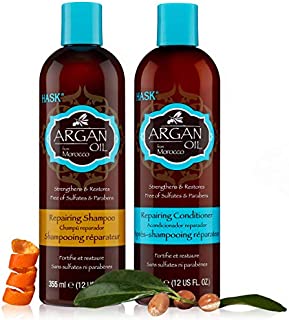 HASK ARGAN OIL Shampoo and Conditioner Set Repairing for All Hair Types, Color Safe, Gluten-Free, Sulfate-Free, Paraben-Free - 1 Shampoo and 1 Conditioner