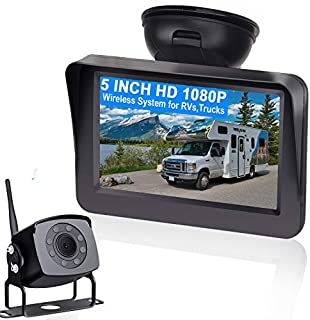 AMTIFO A5 HD 1080P Digital Wireless Backup Camera with 5'' Monitor System ForTruck,RV,Motorhome,Trailer High-Speed Observation Camera Adjustable Rear/Front View, Guide Lines ON/Off,IP69K Waterproof