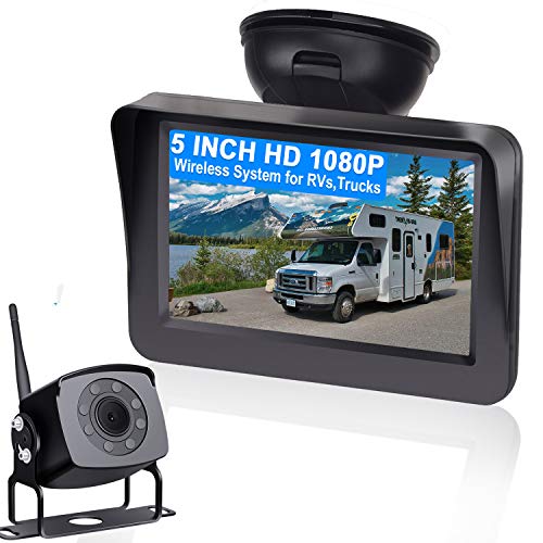 AMTIFO A5 HD 1080P Digital Wireless Backup Camera with 5'' Monitor System ForTruck,RV,Motorhome,Trailer High-Speed Observation Camera Adjustable Rear/Front View, Guide Lines ON/Off,IP69K Waterproof