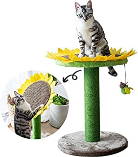 Catry Cat Tree Bed with Scratching Post with Sisal Covered Climbing Activity Tower, Natural Jute Fiber 2-in-1 Scratching Post and Bed, Best Holiday Idea Gift (Sunflower 23