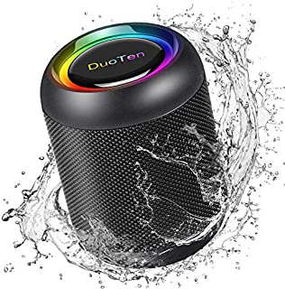 IPX7 Waterproof Speaker, DuoTen Portable Bluetooth 5.0 Wireless Speaker with RGB Light Show 360° Surround Sound TWS with Mic AUX Micro SD 24 Hours Playtime for Travel, Home, Party, Shower & Outdoors