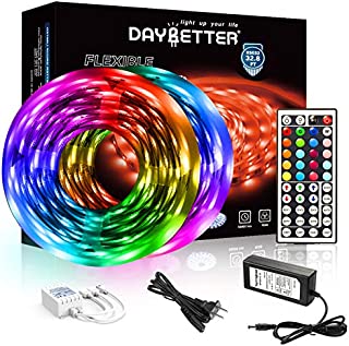 DAYBETTER Led Strip Lights 32.8ft 5050 RGB LEDs Color Changing Lights Strip for Bedroom, Desk, Home Decoration, with Remote and 12V Power Supply