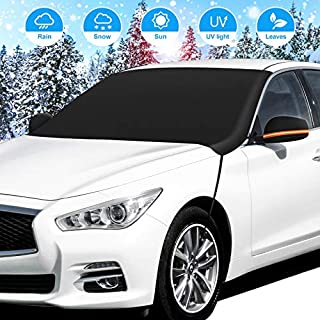 Car Windshield Snow Cover, Upgrade Flexible 500T Oxford Fabric with Magnetic Edges, Winter Snow Defender Frost Guard Sun Shade Protector, Larger Anti-Theft Cover for Most Cars Trucks SUV MPVs