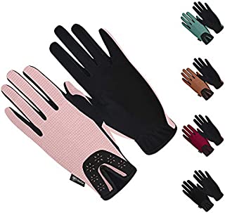 ChinFun Women Horse Riding Gloves Ladies Equestrian Gloves Anti-Slip Stretchable Sweat Absorbing Summer Winter Outdoor Sports Mittens Cycling Biking Driving Gardening Gloves Pink Size S