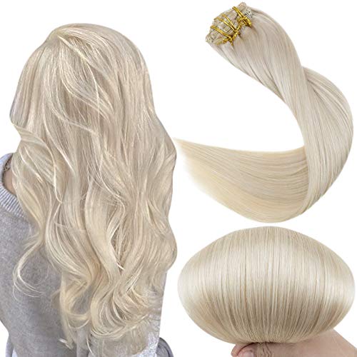 Fshine Clip In Hair Extensions 22 Inch Platinum Blonde Clip Hair Extensions Human Hair 7 Pcs 100 Gram Straight Remy Hair Extensions Clip Ins Double Weft Clip In Hair