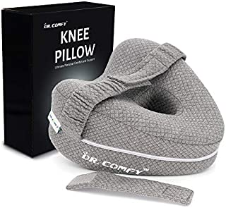 Dr. Comfy Knee Pillow Orthopedic Memory Foam Leg Pillow for Hip Pain Sciatica Leg Pain Knees Pain Joints Pain and Pregnancy Bed Leg Cushion for Side Sleepers with Extra Extension Strap (Grey)