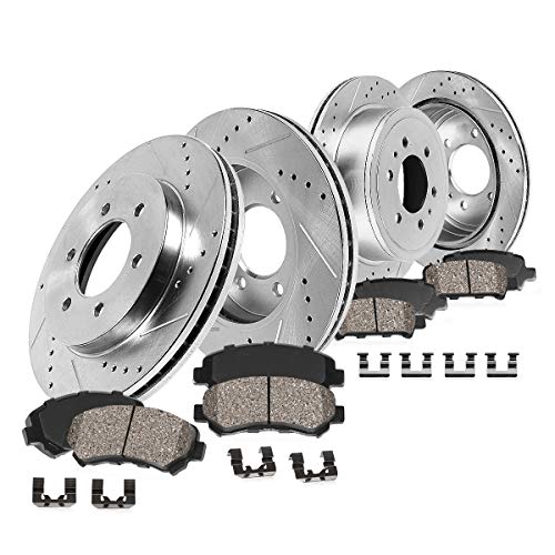 Callahan CDS02409 FRONT 350mm + REAR 348mm D/S 6 Lug [4] Rotors + Ceramic Brake Pads + Clips [ fits 2012 2013 2014 2015 2016 2017 Ford F150 | Raptor 4WD | SSV ]