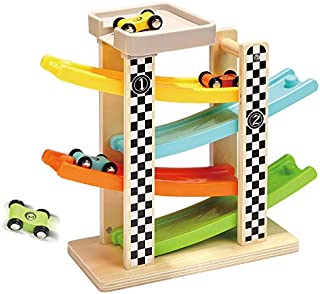 TOP BRIGHT Toddler Toys For 1 2 Year Old Boy And Girl Gifts Wooden Race Track Car Ramp Racer With 4 Mini Cars