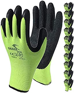 Coated Work Gloves for Men and Women, 10-Pair Pack, Safety Gloves for Working, Gardening, Utility, Rugged Latex Rubber Firm Grip Coating (Medium, Green)