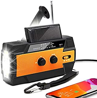 Emergency Solar Hand Crank Portable Radio, NOAA Weather Radio for Household and Outdoor Emergency with AM/FM, LED Flashlight, Reading Lamp, 4000mAh Power Bank USB Charger and SOS Alarm