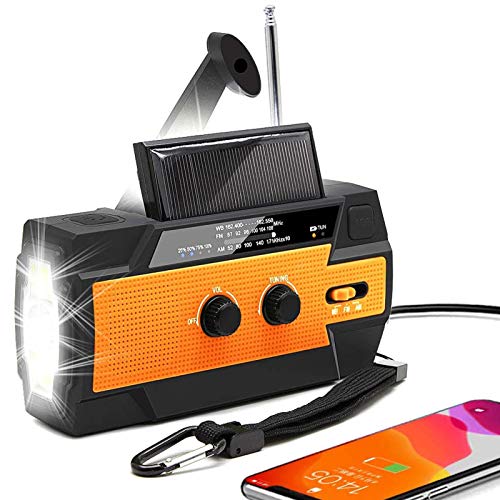 Emergency Solar Hand Crank Portable Radio, NOAA Weather Radio for Household and Outdoor Emergency with AM/FM, LED Flashlight, Reading Lamp, 4000mAh Power Bank USB Charger and SOS Alarm