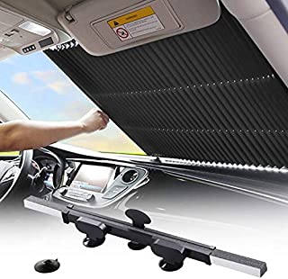 Retractable Windshield Sun Shade for Car, Large Sun Visor Protector Blocks 99% UV Rays to Keep Your Vehicle Cool, Auto Sunshade Fits Front Window of Various Models with Suction Cups