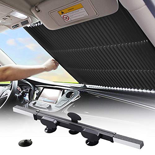 Retractable Windshield Sun Shade for Car, Large Sun Visor Protector Blocks 99% UV Rays to Keep Your Vehicle Cool, Auto Sunshade Fits Front Window of Various Models with Suction Cups