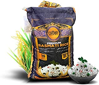 Crown Premium Quality White Basmati Rice  White 2 Years Aged Extra lengthy Basmati Rice  100% Authentic Extra Long Grain White Basmati Rice From the Foothills of Himalayas 10 lbs.