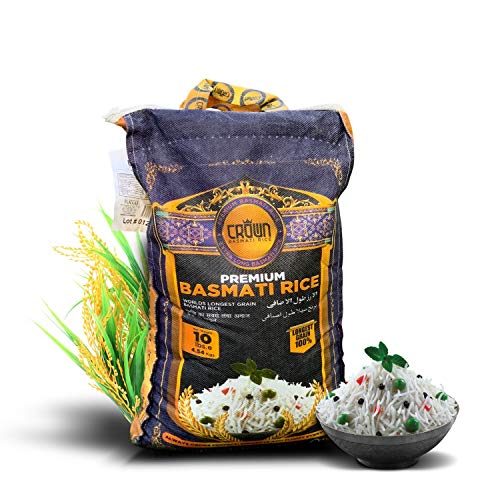 Crown Premium Quality White Basmati Rice  White 2 Years Aged Extra lengthy Basmati Rice  100% Authentic Extra Long Grain White Basmati Rice From the Foothills of Himalayas 10 lbs.