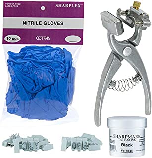 Small Animal Complete Tattooing Kit with 0-9 & A-Z, Nitrile gloves, and Ink for Identification of Sheep, Pigs, Goats, Cats, Dogs