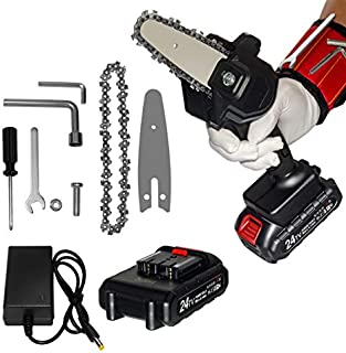 Mini Chainsaw , 4-Inch Cordless Electric Portable Chainsaw One-Hand 0.7kg Lightweight, 24V Portable Handheld Electric Saw, Wood Cutting Pruning Logging for Garden Courtyard Tree and Urban Greening