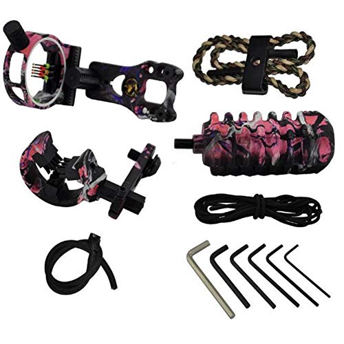 HANDBAIGE Archery Compound Bow Accessories Upgrade Combo Kit, 5-pin Bow Sight, Arrow Rest, Stabilizer, Braided Bow Sling, Peep Sight, D-Loop (Pink)